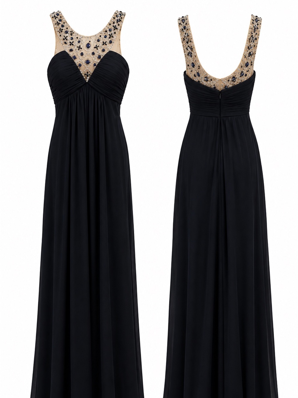 Aqua Navy Beaded Illusion Halter Evening Dress for type 1 diabetes fund